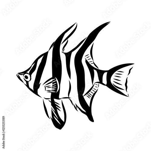 stickleback fish, vector sketch fish line ink sketch. Hand drawn
