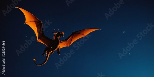 3D Dragon on a dark night background. Mythology creature. Dark fantasy. photo