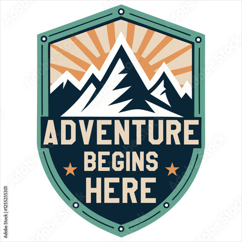 Summer Camp Badge Vector Featuring Beach and Nature Themed Illustration
