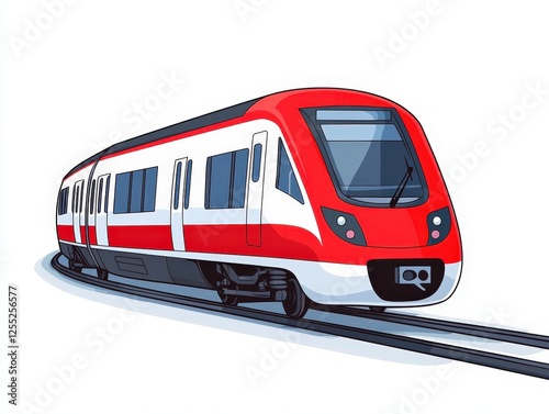Red and white train on tracks with metro train illustrations in vector design format