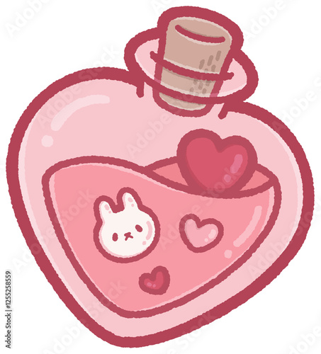 Mini bunny and love potion in a heart-shaped bottle