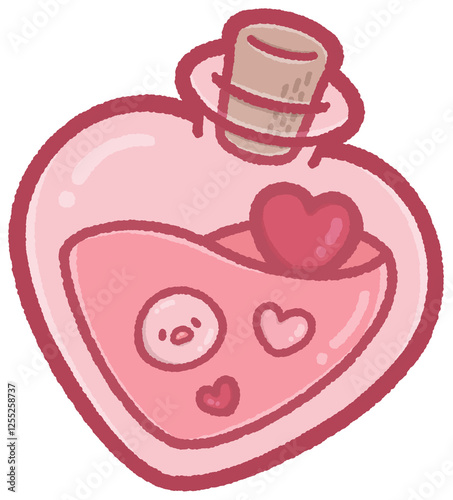 Mini chicken and love potion in a heart-shaped bottle