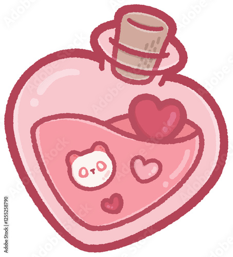 Mini panda and love potion in a heart-shaped bottle