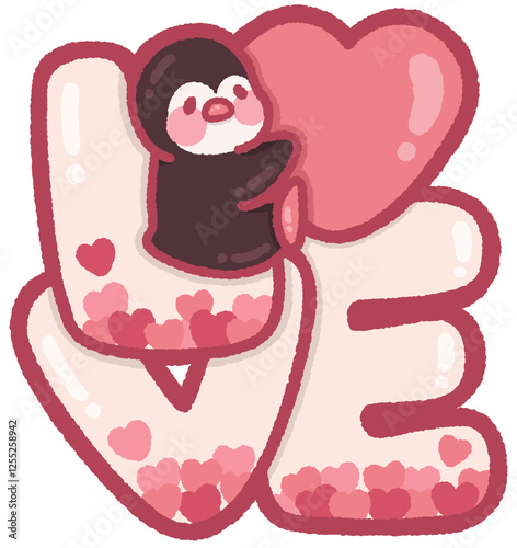 Cute penguin with love word for Valentine's Day