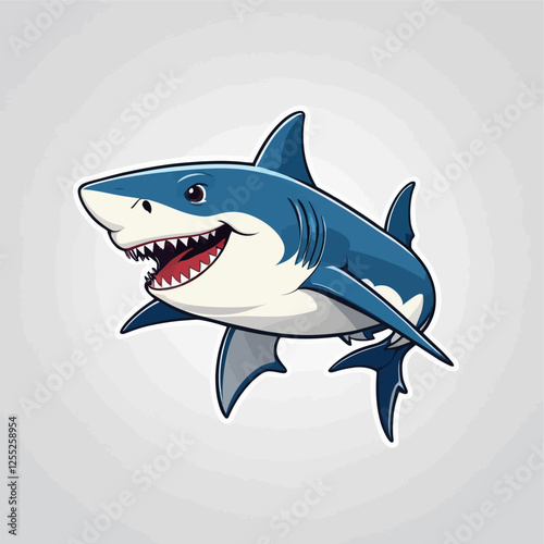 Cute cartoon shark, Cute shark character. cartoon drawing, label, vector illustration.	

