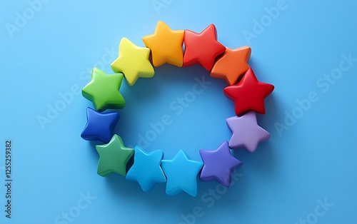 Colorful Stars Circle on Blue Background photo