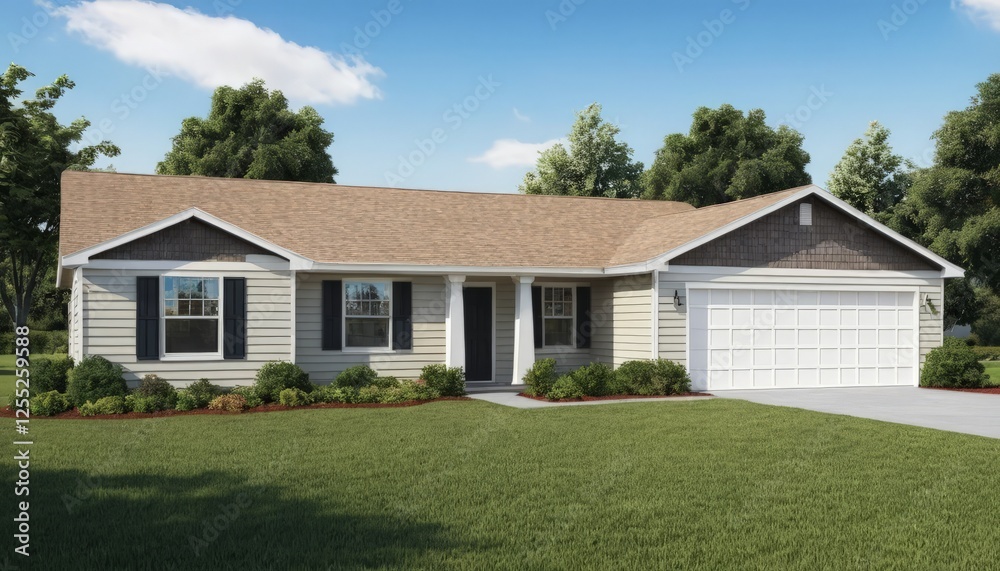 A stylish modern house with gray siding, a well-kept yard, and decorative shrubs, perfect for real estate photography and showcasing home exteriors. A stylish modern house with gray siding, a well-kept yard, and decorative shrubs, perfect for real estate photography and showcasing home exteriors.