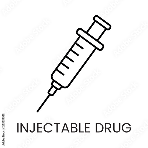 A tilted syringe icon in vector, symbolizing precision in medical injections, with an editable stroke