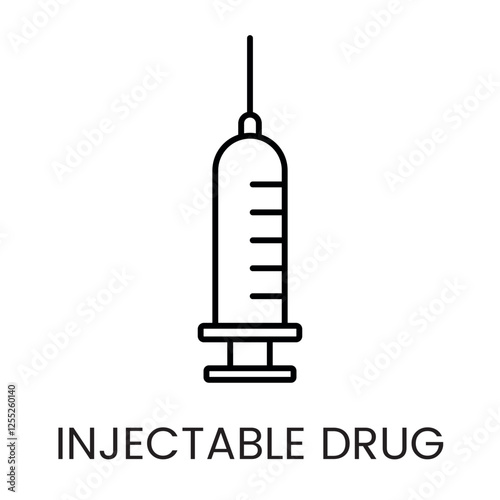 A syringe icon in vector, representing injectable drugs or vaccinations, with an editable stroke