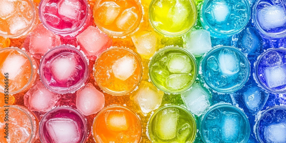 Vibrant Summer Cocktails,, Variety of Refreshing Drinks,, Ice Cubes and Colorful Liquid Refreshments Vibrant Summer Cocktails,, Variety of Refreshing Drinks,, Ice Cubes and Colorful Liquid Refreshments