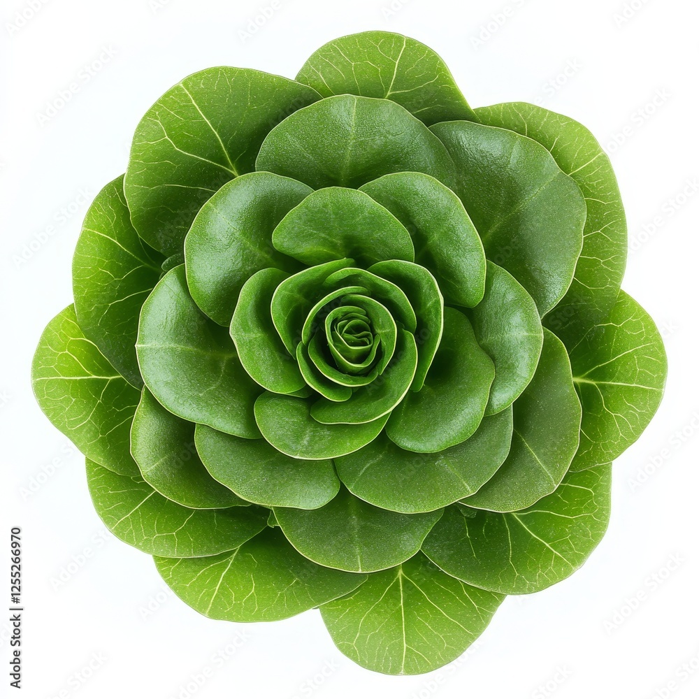 Obraz premium A fresh green lettuce head with crisp leaves, isolated on a white background, symbolizing healthy eating, organic produce, and vegetarian nutrition.