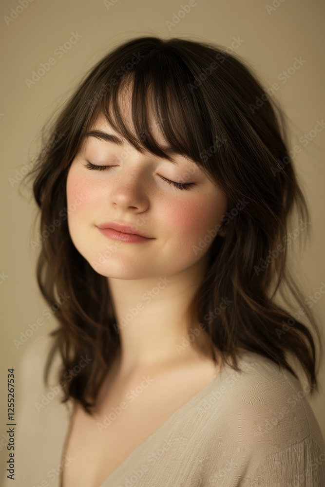 Portrait of a young woman with closed eyes, showcasing natural beauty, soft lighting, and a relaxed expression, perfect for wellness, meditation, or skincare themes. Portrait of a young woman with closed eyes, showcasing natural beauty, soft lighting, and a relaxed expression, perfect for wellness, meditation, or skincare themes.