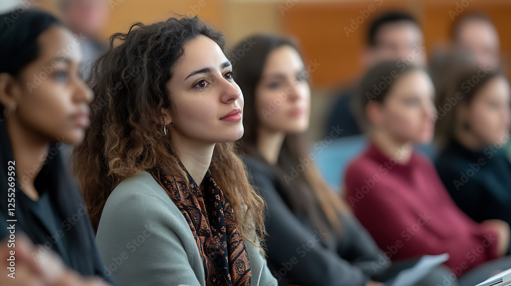 Obraz premium A professional development workshop on DEIB, featuring speakers from diverse backgrounds (2)