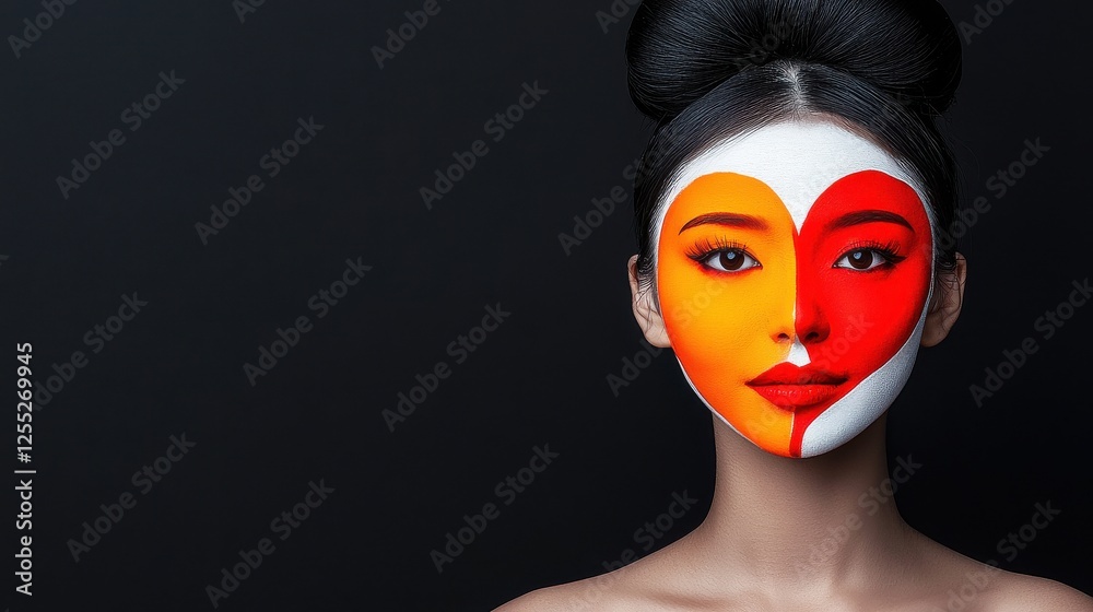 Woman With Painted Heart Face Art Woman With Painted Heart Face Art
