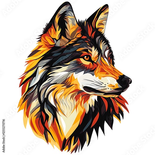 Colorful Wolf Portrait, Abstract Design, Profile View. Possible Stock Photo Use photo
