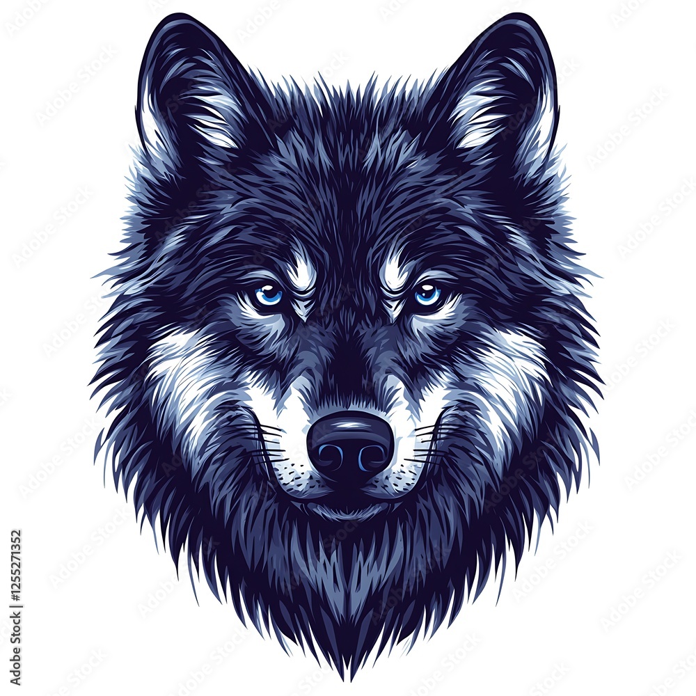 Fototapeta Portrait of a wolf head, graphic design, digital art, possible use for apparel design