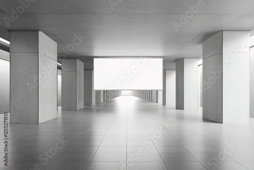 Modern Concrete Corridor with Blank Advertisement Mockup
