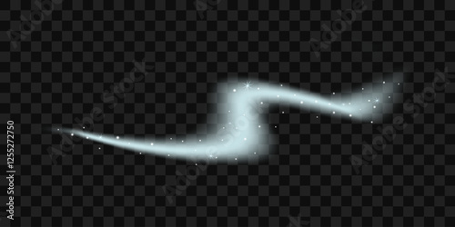 Realistic snow air flows. Cold wind, snow swirl. Realistic 3d vector isolated on transparent