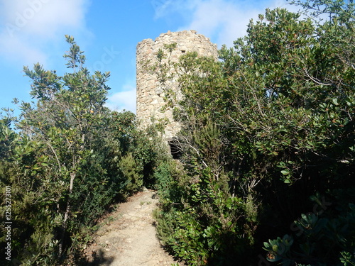the old tower of Punta Baffe, between Riva Trigoso and Moneglia, Liguria, Italy photo