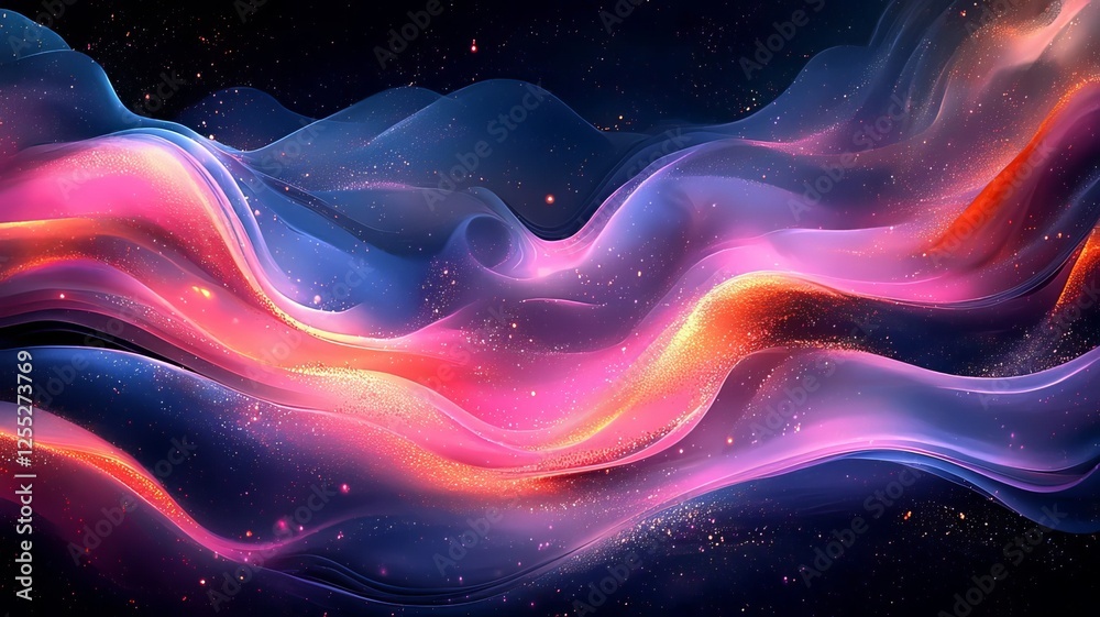 Vibrant abstract waves of pink and blue light flowing gracefully against a dark backdrop, perfect for modern design and creative projects. Vibrant abstract waves of pink and blue light flowing gracefully against a dark backdrop, perfect for modern design and creative projects.