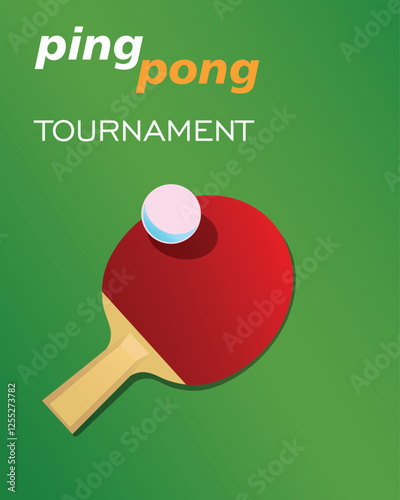 Vector graphics set ball on ping pong racket. Table tennis tournament banner