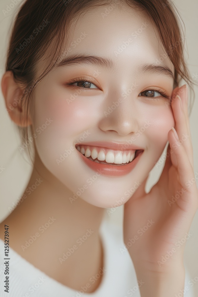 Smiling young woman with natural makeup and healthy skin, expressing joy and confidence, suitable for wellness, beauty or lifestyle related projects. Smiling young woman with natural makeup and healthy skin, expressing joy and confidence, suitable for wellness, beauty or lifestyle related projects.