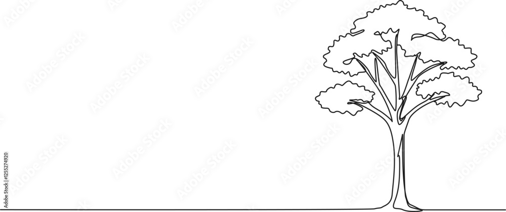 continuous single line drawing of a broad-leafed tree, line art vector illustration