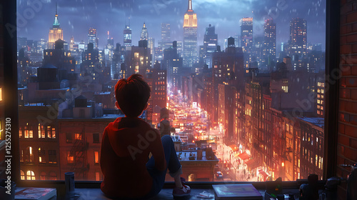 A person settling into their new apartment in a bustling city center