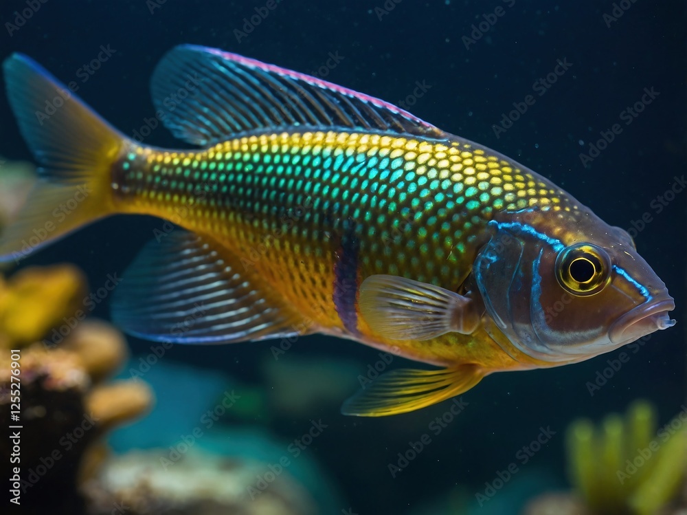 Vibrant Colors of Tropical Freshwater Fish in a Serene Underwater Scene Vibrant Colors of Tropical Freshwater Fish in a Serene Underwater Scene