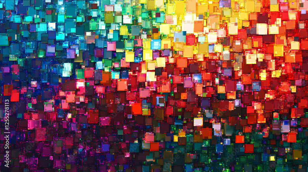 Colorful digital background with pixelated squares in vibrant rainbow colors, perfect for graphic design and web development projects Colorful digital background with pixelated squares in vibrant rainbow colors, perfect for graphic design and web development projects