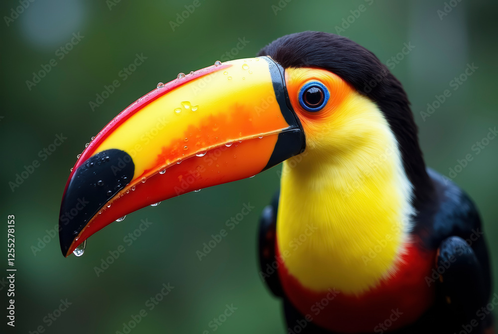 Bright bird with a large wet beak. Bright bird with a large wet beak.