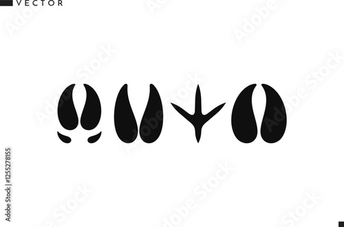 Animal paw print icon set. Farm animal track. Isolated sheep goat chicken bull cow pig and ram paw prints 