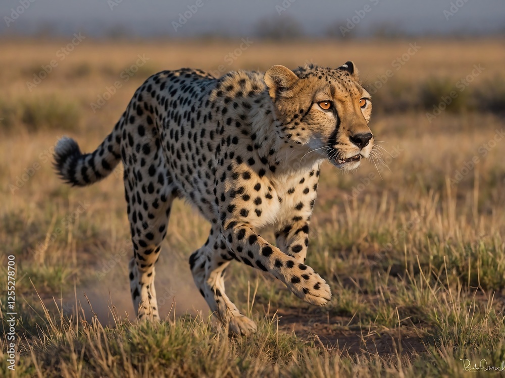 Cheetah Running in African Savanna Showcasing Natural Habitat and Wildlife Agility Cheetah Running in African Savanna Showcasing Natural Habitat and Wildlife Agility