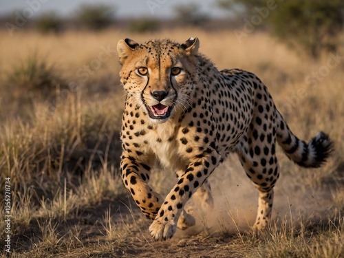 Majestic Cheetah Running Across African Savanna in Vibrant Ecosystem