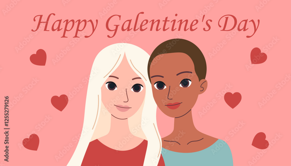 Happy Galentines day. vector card or banner. Two women. Happy Galentines day. vector card or banner. Two women.