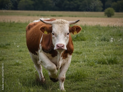 Wallpaper Mural Brown and White Cow Grazing in Pasture on Sunny Day in Peaceful Countryside Torontodigital.ca