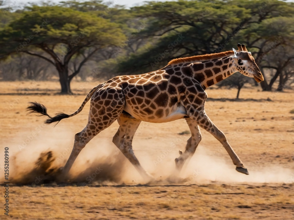Obraz premium Majestic Giraffe Grazing in the Sunny Savannah Landscape of Eastern Africa
