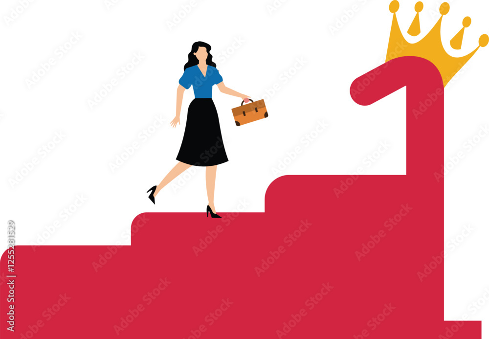 Chasing the first or best, completing an achievement or reaching a goal, merchants climbing a ladder to pick the crown on the number one Chasing the first or best, completing an achievement or reaching a goal, merchants climbing a ladder to pick the crown on the number one