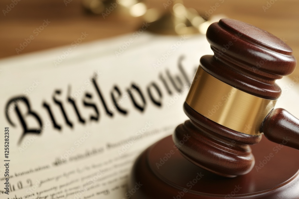 Gavel striking down on divorce papers in a courtroom setting. Generative AI Gavel striking down on divorce papers in a courtroom setting. Generative AI