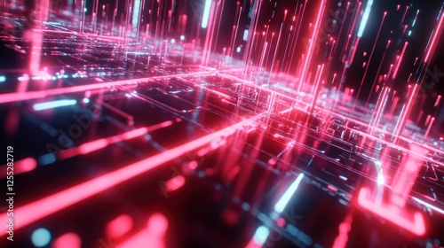 Futuristic Red and Blue Data Stream Visualisation Glowing Abstractly