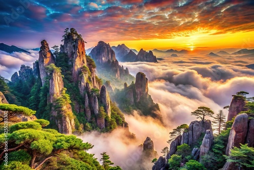 Enchanting Huangshan Mountain Peaks Soaring Above Clouds