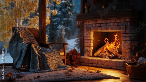 Cozy Winter Retreat: Fireplace Warmth and Snowy Mountain View Serenity