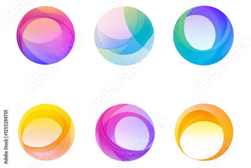 Set of colorful gradient circles overlapping and transparent isolated on white background