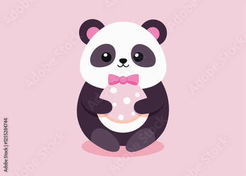 Adorable Panda Ute Celebrates Easter with Pastel Egg bow cute flat gift card icon
