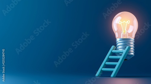 A light bulb on a ladder against a blue background, symbolizing ideas, innovation, and creativity.