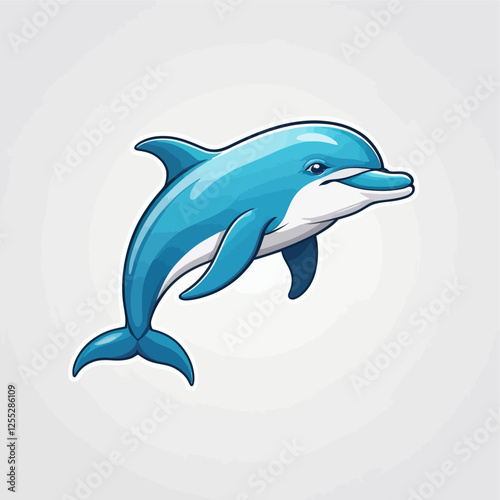 dolphin, Cute dolphin character.cartoon, sticker, vector illustration.	