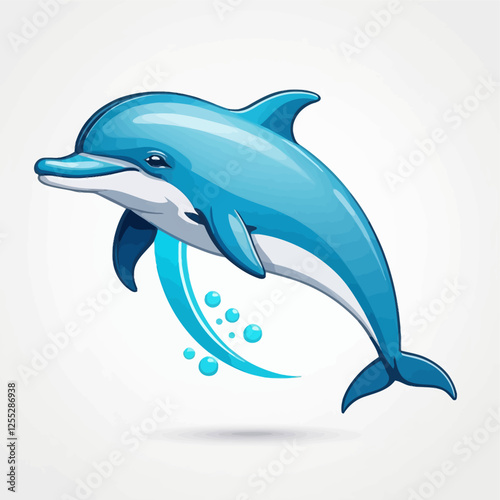 dolphin, Cute dolphin character.cartoon, sticker, vector illustration.	