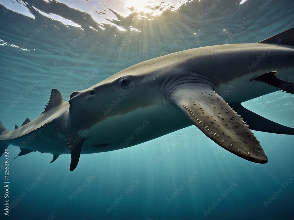 Obraz premium Close-up of a Shark Swimming in Blue Water of a Tropical Reef Ecosystem