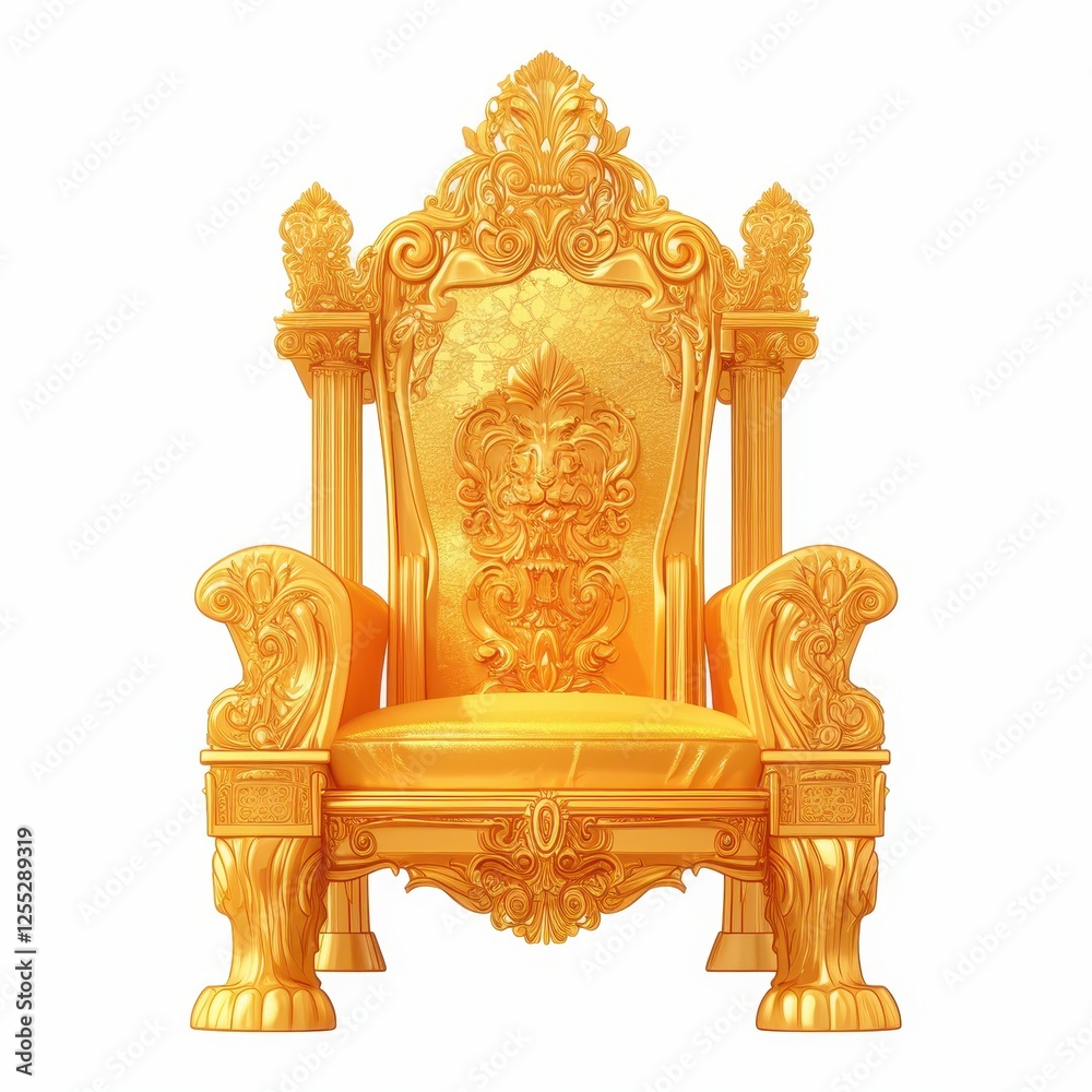 Regal Golden Throne Chair Ornate Luxury Furniture 3D Render Isolated White Background Regal Golden Throne Chair Ornate Luxury Furniture 3D Render Isolated White Background