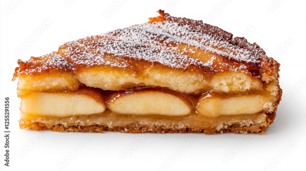 Slice Of Apple Cake With Powdered Sugar On White Background Slice Of Apple Cake With Powdered Sugar On White Background